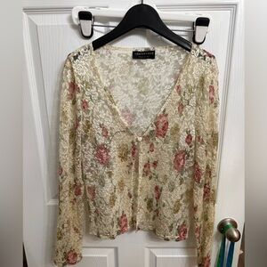 Connected Apparel Sheer Floral Lace Cardigan Y2K Cottagecore Boho Layer Top